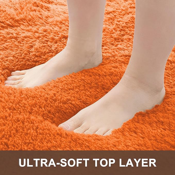 OLANLY 5x7 Machine Washable Large Area Rugs for Living Room, Bedroom, Soft Fluffy Shaggy Bedside Rug, Indoor Floor Carpet for Kids Girls and Boys, Dorms, Home Decor Aesthetic, Orange