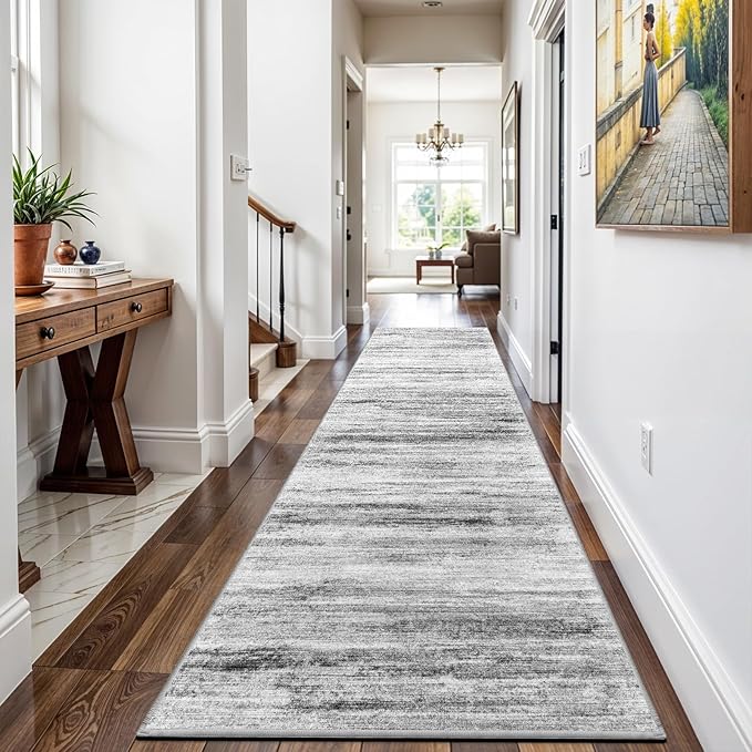 3x14 Washable Hallway Runner Rug: Extra Long Runners for Entryway Living Room Dining Room - Stain and Water Resistant Rugs with Non-Slip Backing - Soft Low-Pile Carpet 14ft Grey