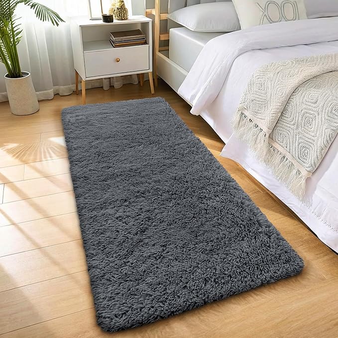 OLANLY 3x6 Machine Washable Runner Rugs for Hallway, Soft Fluffy Shaggy Bedside Rugs for Bedroom, Living Room, Indoor Floor Carpet for Kids Girls and Boys, Nursery Rooms, Home Decor Aesthetic, Grey
