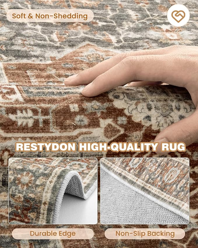 Kitchen Runner Rug Non Slip Washable 2.5x8, Soft Low Pile Entryway Rug Runners for Hallways,Carpet Runner for Living Room,Kitchen, Laundry, Bathroom(Grey/Brown/Tan,2.5'x8')