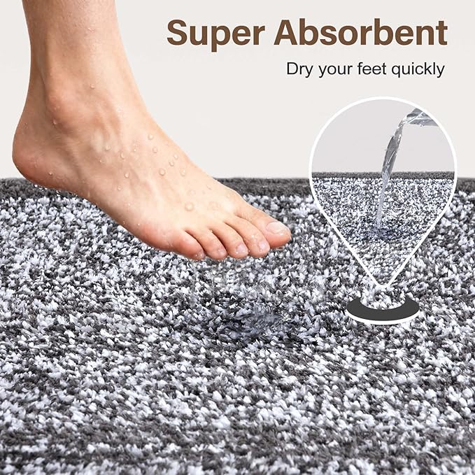 70x24 Long Bathroom Rugs Washable Non Slip, Grey Bath Mat for Bathroom Floor Tub, Soft Absorbent Quick Dry Mats for Shower,Bathtub,Home Decor