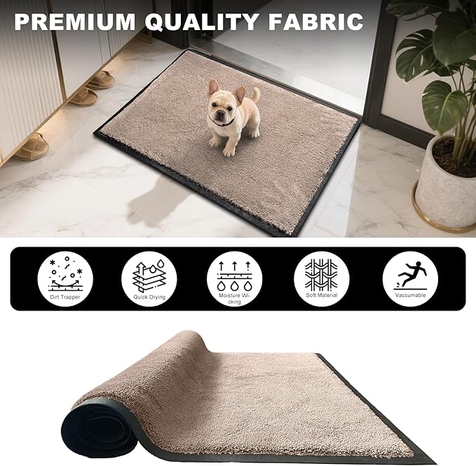 Mibao Dirt Trapper Door Mat for Indoor Outdoor, Waterproof All-Season, All-Weather Doormat, Heavy Duty Non-Slip Entrance Rug, Low Profile Absorbent Entrance Mat Carpet, 30" x 18", Beige