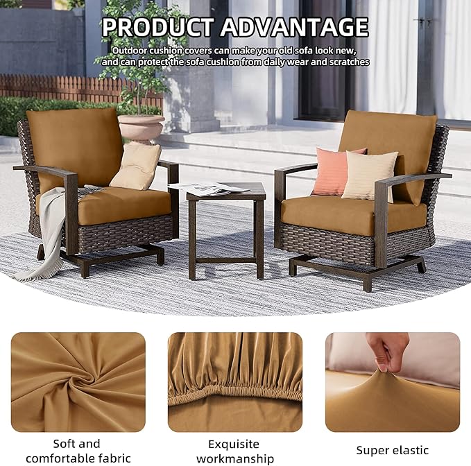 8Pcs Outdoor Cushion Covers, Patio Cushion Covers,Stretch Elastic Slipcovers, Replacement Washable & Reusable Furniture Protector for Patio Couch (Camel Color,Cover Only)