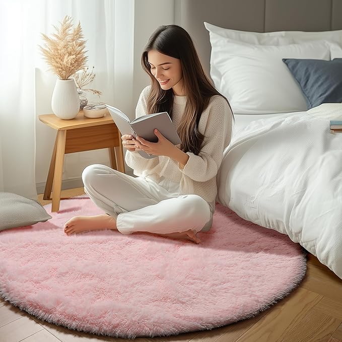 ONASAR Light Pink Round Area Rugs 6ft for Bedroom Living Room, Fluffy Circle Rug for Kids Girls Boys Teen, Soft Plush Shaggy Carpet for Nursery Dorm Classroom Playroom Home Decor Aesthetic