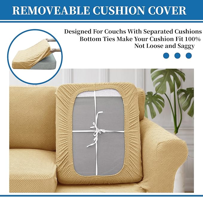 XINEAGE 2026 New 4 Pieces Extra Large Couch Covers for 3 Cushion Sofa Super Stretch Sofa Cover for 3 Large Seat Cushion Universal Fitted Slip Cover for Living Room (Beige), 91"-110"(3 Cushions)