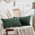 Fancy Homi Set of 2 Dark Green Lumbar Decorative Throw Pillow Covers 16x32 Inch for Living Room Couch Bed, Boho Farmhouse Forest Green Home Decor, Soft Corduroy Corss Patchwork Cushion Case