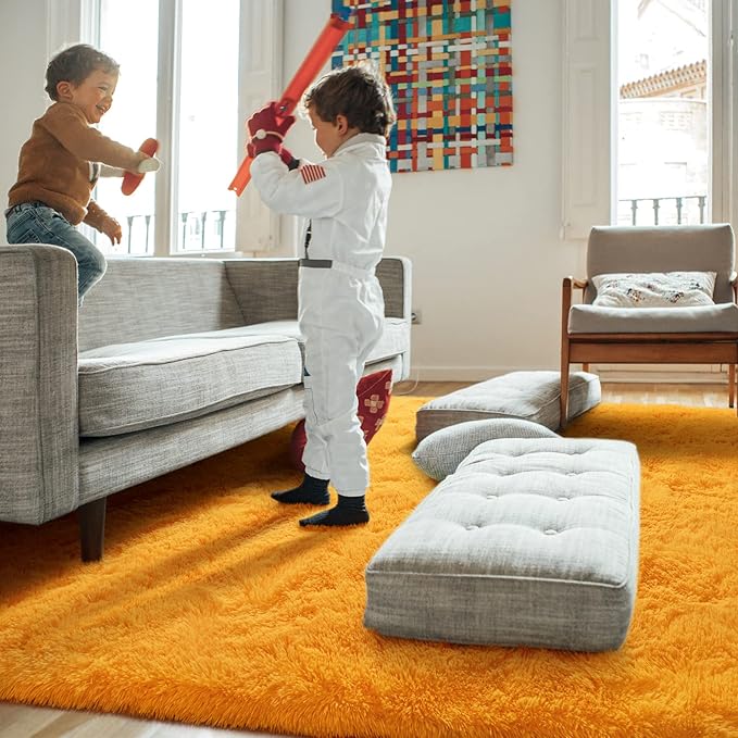 Amearea Premium Soft Fluffy Rug Modern Shag Carpet, 5.3x7.5 Feet, Fuzzy Plush Rugs for Living Room Bedroom Kids Room Home Decor, Nursery Non Slip Indoor Shaggy Carpets, Orange