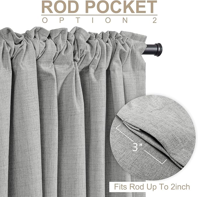 100% Blackout Shield Linen Blackout Curtains for Bedroom 108 Inches Long, Back Tab/Rod Pocket Living Room Drapes, Thermal Insulated Blackout Curtains 2 Panels Set, 50" W x 108" L, Ash Grey
