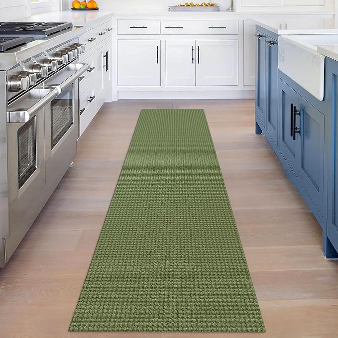KOZYFLY Runners for Hallways 2x8 ft Washable Kitchen Runner Non Slip Rubber Backed Hall Runners Cotton Entryway Runner Rugs Floor Carpet for Indoor Backdoor Bedroom Kitchen, Bright Green/Earthy Green