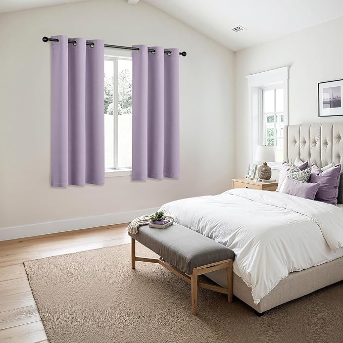 MIULEE Lilac Blackout Curtains for Bedroom Living Room 63 Inches Long 2 Panels, Thermal Insulated Room Darkening Drapes Solid Grommet Noise Reduction Light Blocking Window Treatments 40x63 Inch