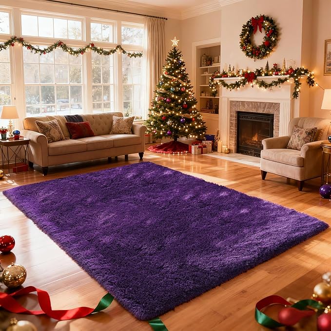 Shag Area Rugs for Bedroom Living Room,6X9 Ultra Soft Purple Fluffy Area Rugs for Dorm, Indoor Carpet Nursery Rugs for Kids Girl Room Home Decor, Purple