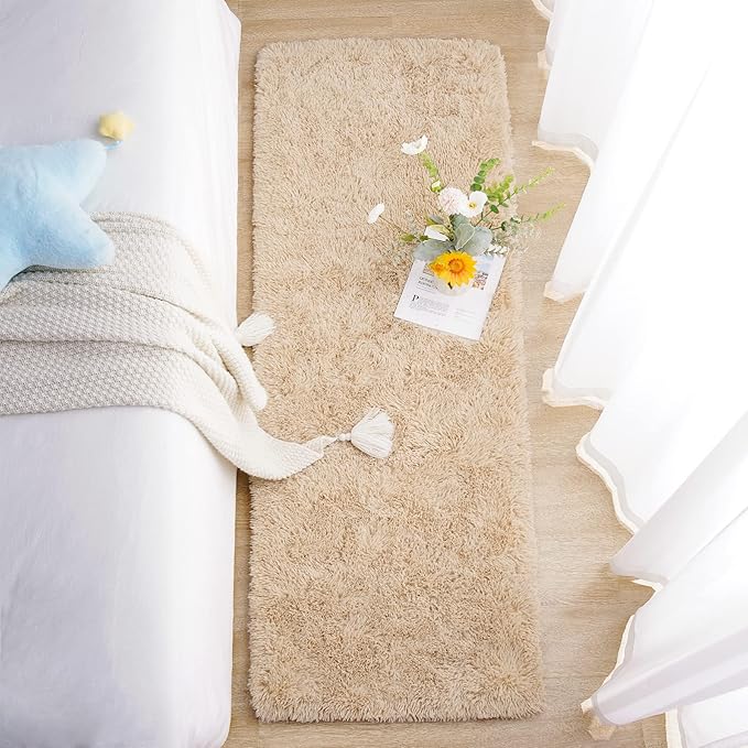 Chicrug Soft Runner Rugs for Bedroom Living Room Plush Fluffy Rug 3x8 Feet, Shag Furry Area Rug Carpet Non Shedding for Nursery Children Kids Girls Room Home Decorative, Camel