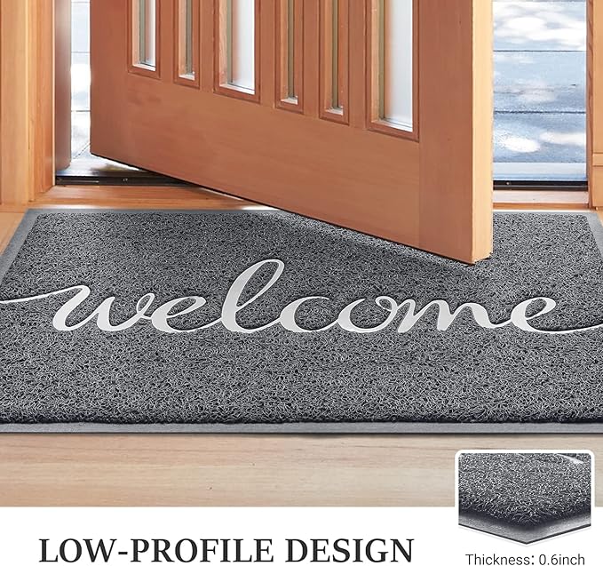 BeneathYourFeet Door Mat, Welcome Mat Low Profile Floor Mat Front Doormat Indoor and Outdoor Doormat Non Slip Rugs for Entryway, Patio, High Traffic Areas (36"x24", Grey-Welcome)