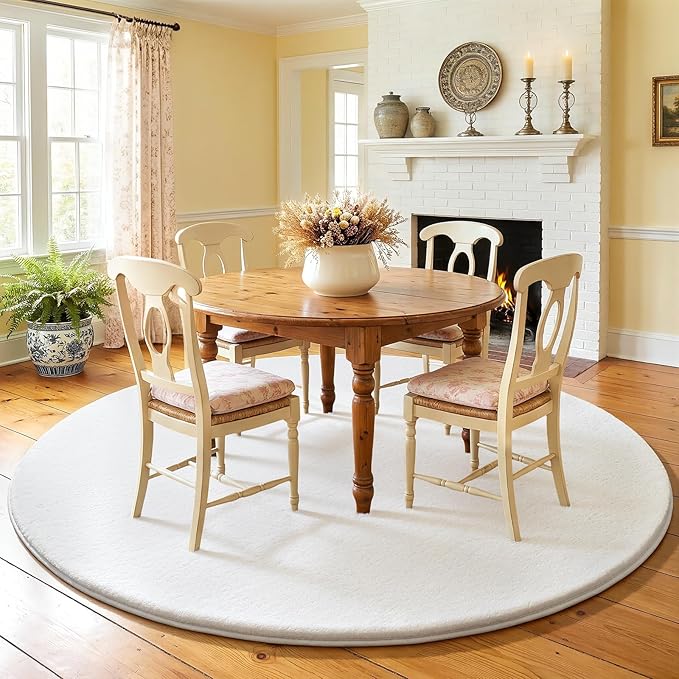 Amearea White Round Area Rugs 5ft Washable Circle Rugs for Bedroom Living Room, Fluffy Indoor Thickened Memory Foam Rug, Non Slip Minimalist Circular Carpet for Kids Boys Girls Dorm Nursery Room Decor
