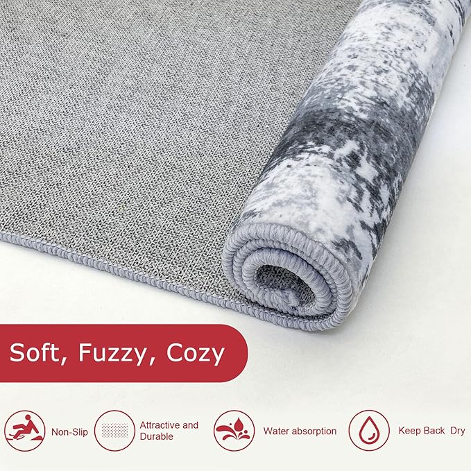 KOZYFLY Modern Abstract Rug Runner for Hallway 2x8 Grey/Black Kitchen Runner Rug Non Skid Washable Carpet Runner Laundry Room Mat Soft Fluffy Low Pile Rug for Hallway Entryway Bathroom Bedroom
