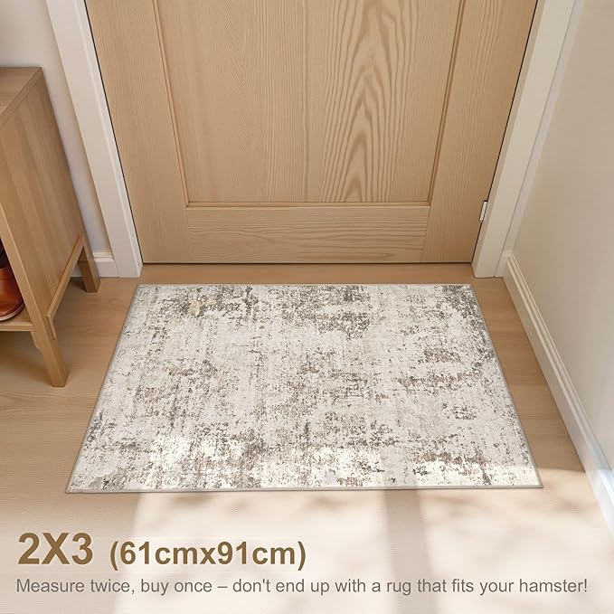 UERMEI 2x3 Entryway Area Rug: Washable Neutral Modern Abstract Small Rug - Non-Slip Low Pile Throw Indoor Carpet for Entrance Kitchen Front Door Mat Bathroom Entry Kids Room - Dark Brown