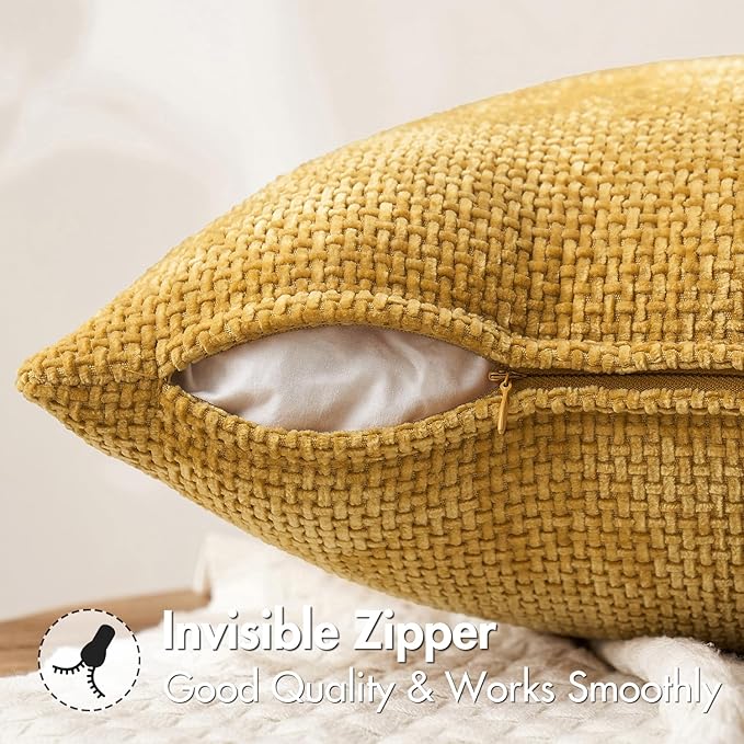 MIULEE Pack of 2 Couch Throw Pillow Covers 18x18 Inch Neutral Gold Modern Boho Accent Decorative Pillow Covers Soft Chenille Farmhouse Cushion Covers for Home Decor Bed Sofa Living Room