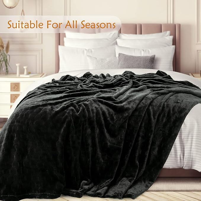 TOONOW Fleece Blanket Fuzzy Plush Throw Blanket 50" x 60", Super Soft Fluffy Bed Blanket Geometric Pattern Comfy Microfiber Flannel Blankets for Couch, Bed, Sofa, Black