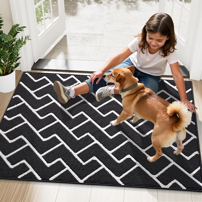 OLANLY Front Door Mat, Non-Slip Rubber Backing, Dirt Resistant and Absorbent, Washable, Easy to Clean Low-Profile Indoor Doormat for Back Door, Entryway, Inside Entrance, 36x24, Deep Black