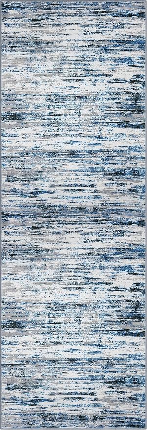 Lansny Modern Abstract Runner Rug 2x6, Grey Blue White Washable Kitchen Runner Non-Slip Soft Hallway Rug Runner Thin Print Faux Wool Carpet for Entryway Bedroom Laundry Room Indoor Home Decor