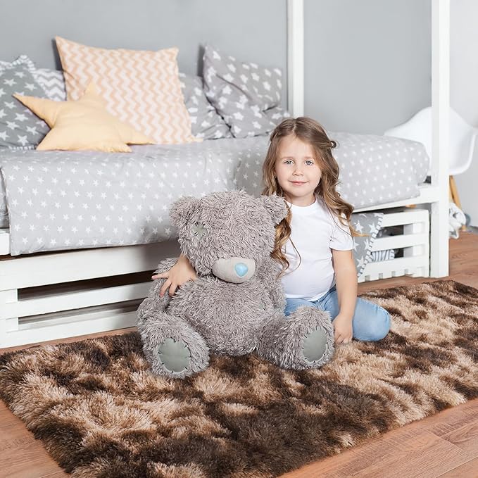 Pionblank Fluffy Runner Rugs for Bedroom 2x6, Modern Shaggy Brown Area Rug for Hallway Living Room, Plush Soft Fuzzy Bedside Carpet for Kids Girls Boys Room Nursery, Tie-Dyed Coffee