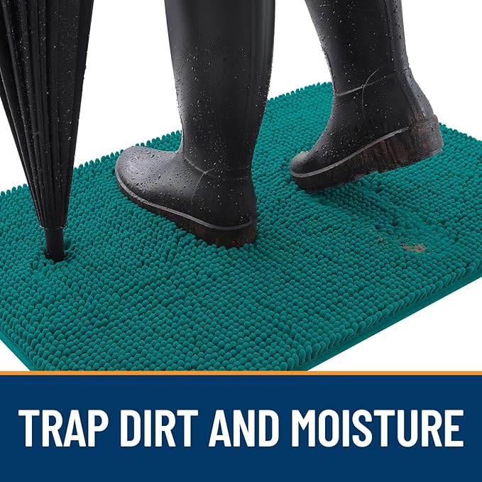 OLANLY Dog Door Mat for Muddy Paws 59x32, Absorbs Moisture and Dirt, Absorbent Non-Slip Washable Doormat, Quick Dry Chenille Mud Mat for Dogs, Entry Indoor Entryway Carpet for Inside Floor, Lake Blue