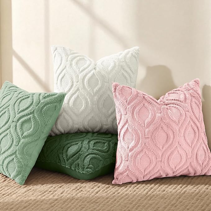 decorUhome Throw Pillow Covers 12x20 Inch Set of 2, Soft Plush Faux Wool Pink Solid Couch Pillow Covers, Accent Farmhouse Neutral Rectangle Pillow Cases for Sofa Bed Living Room