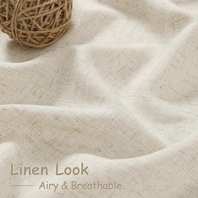Nanspring Vanilla Linen Curtains for Living Room 72 Inches Long Luxury Light Filtering Semi Sheer Curtain Back Tab Modern Farmhouse Decor Elegant Coastal Drapes for Bedroom Office 52x72, 2 Panels