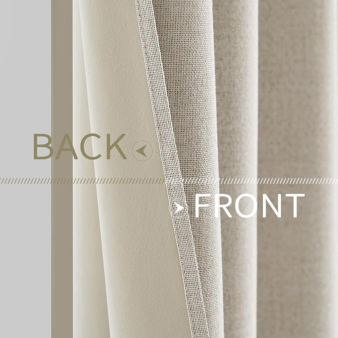 MIULEE Linen Curtains 100% Blackout for Bedroom Thermal Insulated Birch Grommet Room Darkening Curtains & Drapes for Living Room Nursery 52 x 72 Inch (2 Panels)