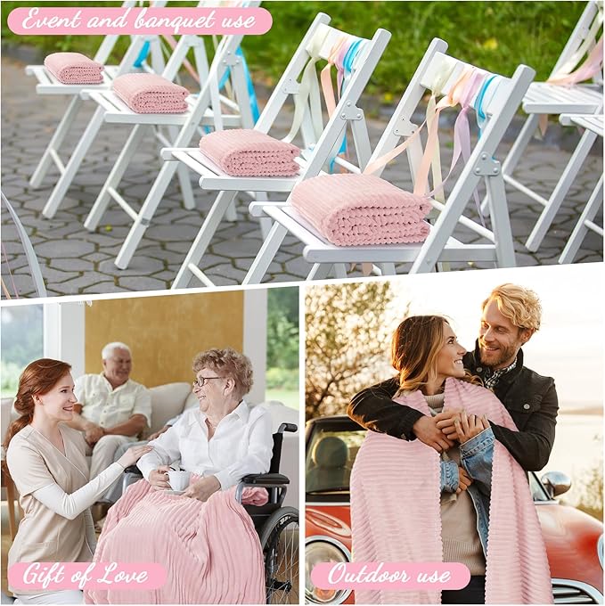 Buryeah 12 Pcs Flannel Throw Blanket Bulk 50 x 60 in Sleepover Blanket Outdoor Wedding Throw Lightweight, Oeko-tex Standard 100 Certified for Sofa Homeless Gifts (Light Pink)