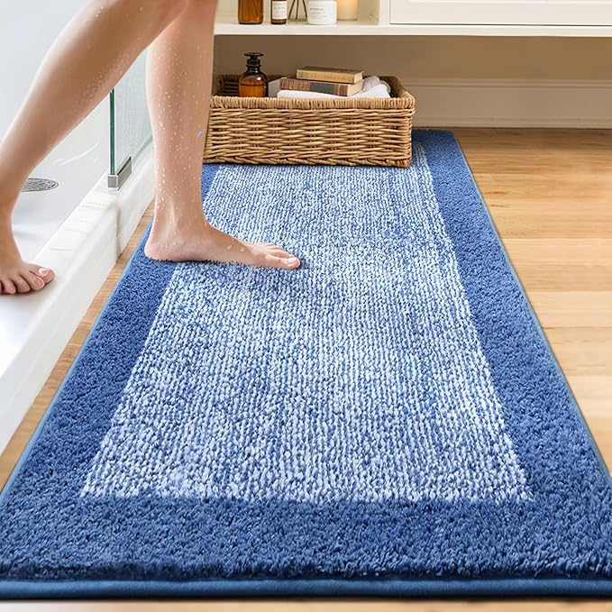 70x24 Long Bathroom Rugs Washable Non Slip, Blue Bath Mat for Bathroom Floor Tub, Soft Absorbent Quick Dry Mats for Shower, Bathtub,Home Decor
