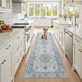 RELEANY Area Rugs 2'x7' Runner Rug Non Slip Washable for Kitchen Hallway Bedroom Beside Laundry Room Bathroom Rug, Floor Carpet, Light Blue Navy Beige Gray White