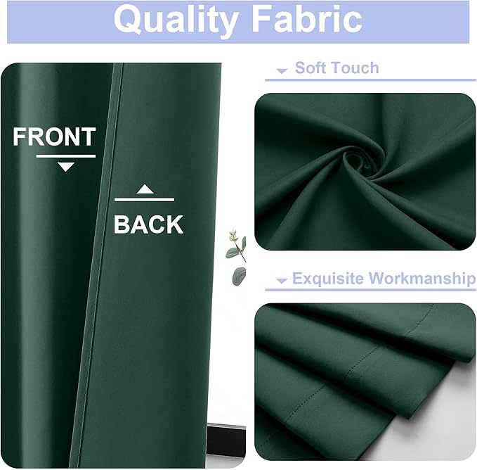 Simplebrand Ava Ever Green Blackout Curtains for Bedroom, 72 Inch Length, 2 Panels Set, Thermal Insulated, Rod Pocket, Window Curtains for Patio, French Door, W40 x L72 Inch