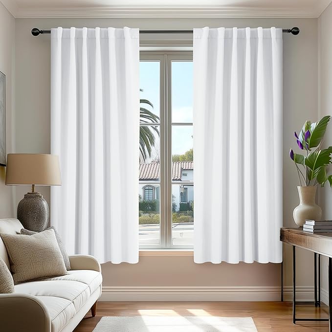 Deconovo Room Darkening Curtains, Thermal Insulated Noise-Reducing Window Panels for Bedroom, Living Room and Home Office, 2 Panels, Pure White, 52W x 63L Inch