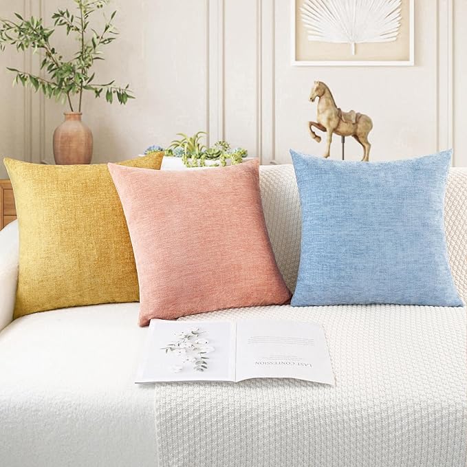 CaliTime Throw Pillow Covers Decorative 22 X 22 Inches Pack of 2 Cozy Chenille Cushion Cases for Couch Sofa Bed Living Room Home Gold
