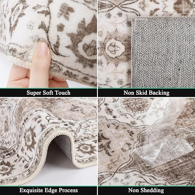 HEBE Hallway Runner Rug 2'x8' Washable Vintage Distressed Area Rugs Non Slip Laundry Rug Runner Boho Floor Carpet Runners for Hallways Entryway Laundry Room Kitchen Bathroom