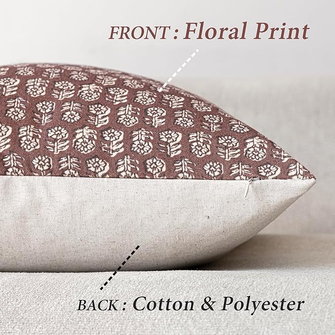 Foindtower Set of 2 Decorative Vintage Floral Print Throw Pillow Covers Neutral Modern Farmhouse Cushion Covers Boho Home Decor for Sofa Couch Chair Bedroom Living Room,24×24 Inch,Wine Red