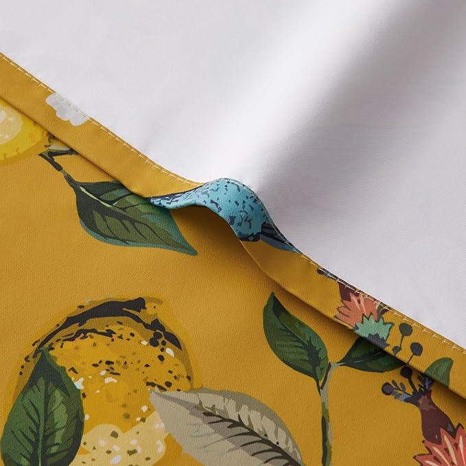 Topfinel Mustard Yellow Kitchen Tier Curtains 36 Inches Long Dark Yellow Botanical Floral Hummingbird Grommet Room Darkening Half Window Drapes, for Rv Cafe Basement Bathroom Dinning Room, 2 Panels