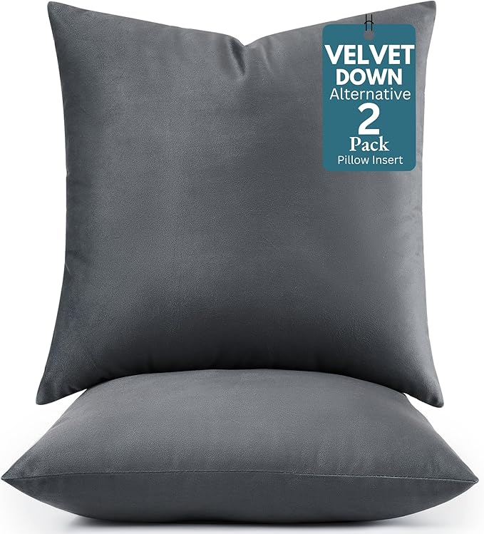 LANE LINEN Polyester Fiber Filled Decorative Cum Throw Pillow Inserts Pack of 2-18 x 18 Inches, Soft & Comfortable Fulffy Filling, Holds Shape Well Over time and use - Dark Grey Cushion Inserts