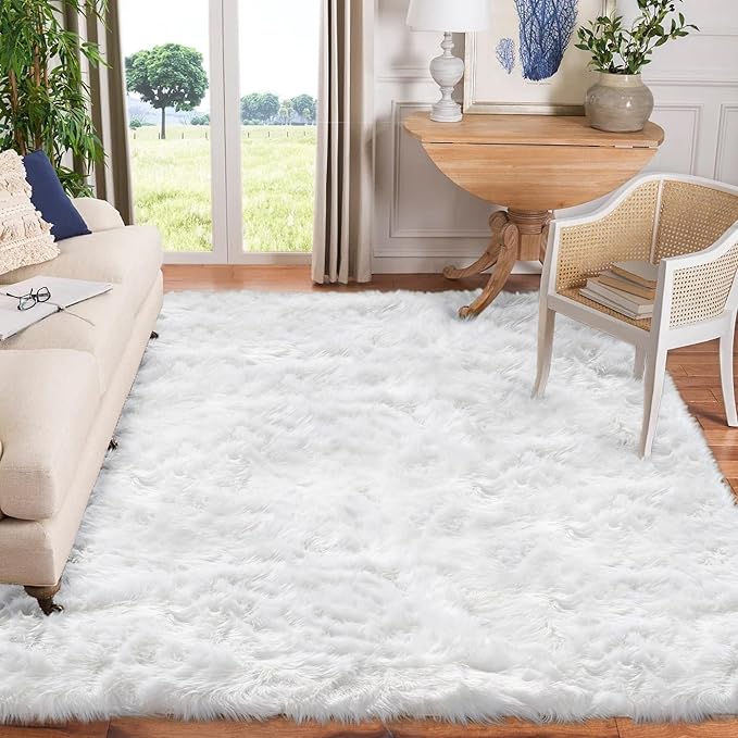 Goolela White Sheepskin Area Rug 9x12 Fluffy Fuzzy Furry Rug for Bedroom Living Room Faux Fur Shaggy Soft Rectangle