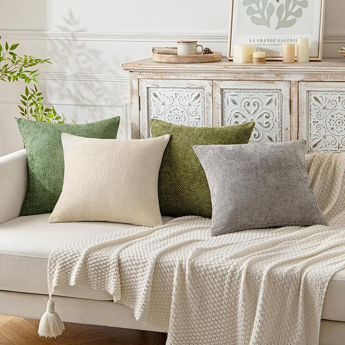 MIULEE Pack of 2 Couch Throw Pillow Covers 18x18 Inch Sage Green Modern Boho Accent Decorative Pillow Covers Soft Chenille Farmhouse Cushion Covers for Home Decor Bed Sofa Living Room