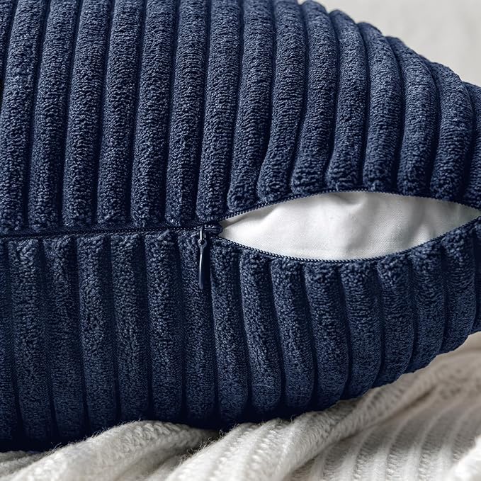 MIULEE Navy Blue Decorative Lumbar Throw Pillow Covers 12x20 Inch for Couch Bed Sofa Pack of 2 Boho Farmhouse Throw Pillows Soft Cross Corduroy Patchwork Textured Cushion Cases