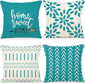 YCOLL Pillow Covers 20x20 Set of 4, Modern Sofa Throw Pillow Cover, Decorative Outdoor Linen Fabric Pillow Case for Couch Bed Car, Aqua Blue