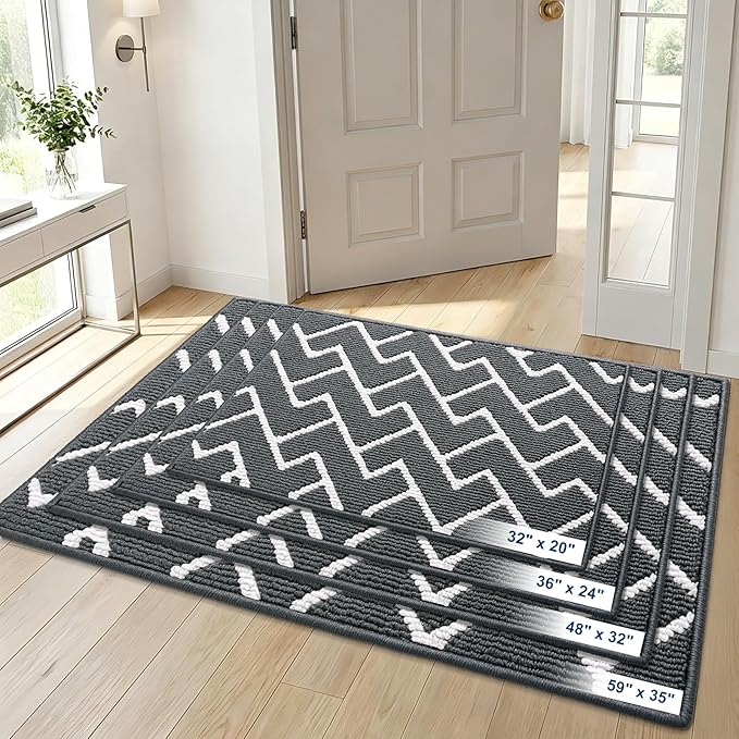 OLANLY Front Door Mat, Non-Slip Rubber Backing, Dirt Resistant and Absorbent, Washable, Easy to Clean Low-Profile Indoor Doormat for Back Door, Entryway, Inside Entrance, 48x32, Charcoal