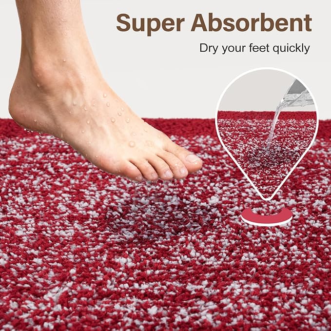 70x24 Long Bathroom Rugs Washable Non Slip, Red Bath Mat for Bathroom Floor Tub, Soft Absorbent Quick Dry Mats for Shower, Bathtub,Home Decor