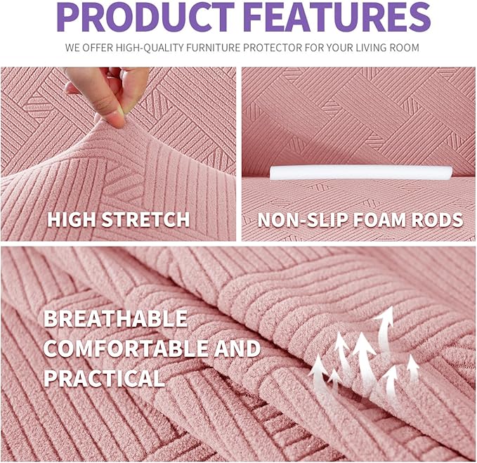 ZNSAYOTX Super Stretch Loveseat Covers (57"-70"), New Striped Love Seat Slipcover, Dogs Pet Friendly Anti-Slip Couch Protector Spandex Durable 2 Seater Fabric Sofa Cover (Rose, Loveseat)