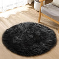 ORINOVA Black Fuzzy Washable Shaggy Area Rugs for Bedroom Small Circle Faux Sheepskin Shag Fur Round Rug 3ft Nursery Rug