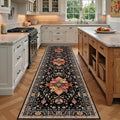 Area Rugs 3'x9' Runner Rug Non Slip Washable for Kitchen Hallway Bedroom Beside Laundry Room Bathroom Rug, Floor Carpet, Black Colorful Floral Dark Tan