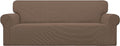 Easy-Going Stretch Sofa Slipcover 1-Piece Sofa Cover Furniture Protector Couch Soft with Elastic Bottom for Kids, Polyester Spandex Jacquard Fabric Small Checks (Sofa, Brown)