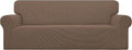 Easy-Going Stretch Oversized Sofa Slipcover 1-Piece Sofa Cover Furniture Protector Couch Soft with Elastic Bottom for Kids, Polyester Spandex Jacquard Fabric Small Checks Brown